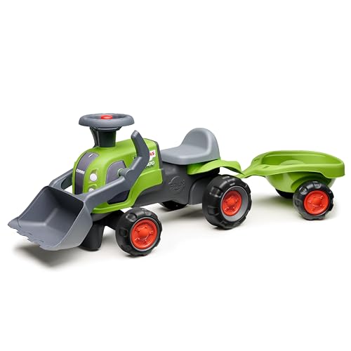 FALK – Portatractor Claas – Verde – Ruedas silenciosas – Volante direccional – Pala Frontal – Barra de Ayuda para Caminar – 90% de plástico Reciclado – Fabricado en Francia – a Partir de 12 Meses