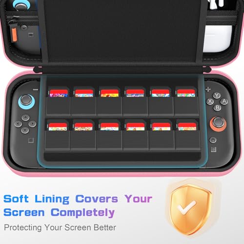 Image of daydayup Switch Carrying Case Compatible with Nintendo Switch 2, with 24 Games Cartridges Protective Hard Shell Travel Carrying Pouch DS Case Pink