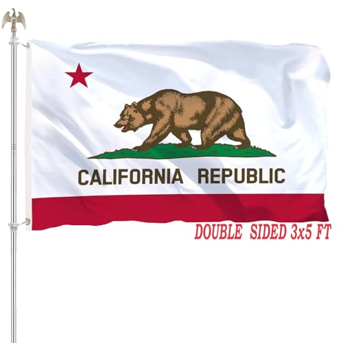 California State Flag 3x5 Double Sided Outdoor California Republic Flag Heavy Duty 210D Nylon Bander Vivid Color Anti-Fading with 2 Brass Grommets for Outdoor Indoor Wall