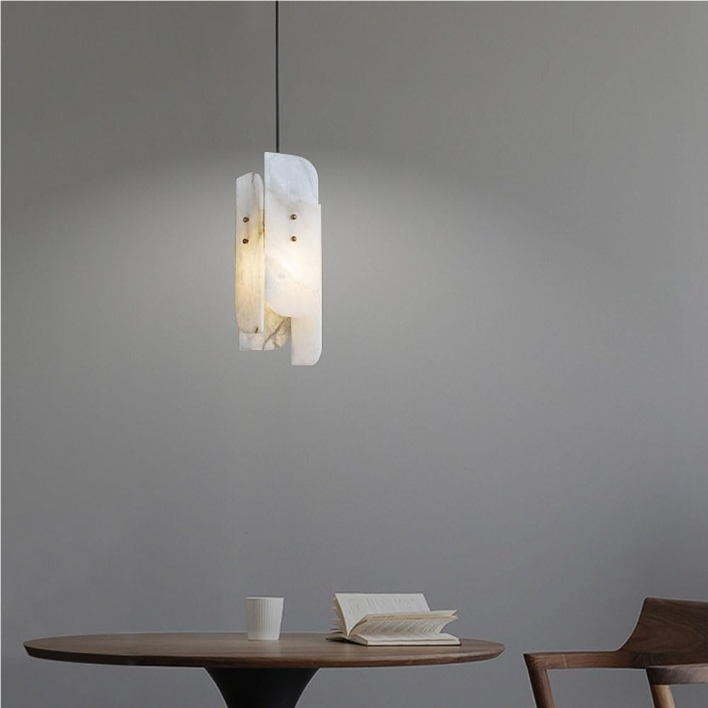 Modern Kitchen Island Pendant Light Vintage Alabaster Stone Shade Hanging Lamp White Marble Ceiling Lighting Fixture Chandelier for Bedroom Living Room Dining Room E26/E27 Base