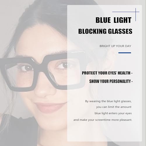 Image of Oversized Square Blue Light Glasses Women Men Thick Big Frame Computer Eyewear Non Prescription Eye Glasses