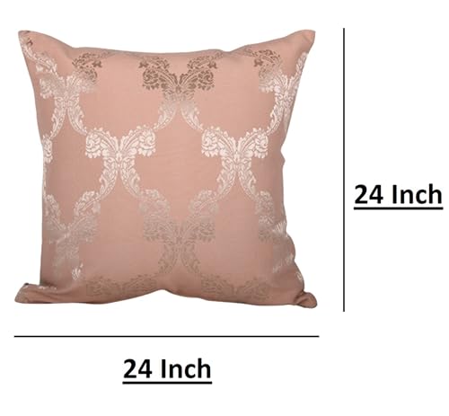 Image of Home- The Best is for You Designer Self Design Cotton 275 TC Cushion Covers Pack of 2 (Peach Ogee, 24X24 Inch) Ideal for Sofas, Chairs, Cars & Hotels