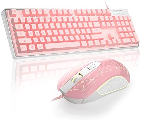 Gaming Keyboard and Mouse Combo, K1 7 Colors LED Backlit Keyboard with 104 Keys Computer Keyboard for PC/Laptop
