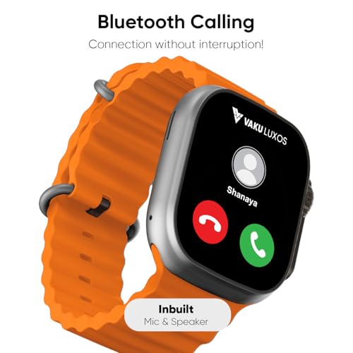 Image of Vaku Luxos Advanced Bluetooth Calling Smartwatch with 1.99 inch HD Display Heart Rate & ECG Monitor, Unlimited Watch Faces 10+ Sports Modes, Sleep Tracker, Silicone Strap- Orange