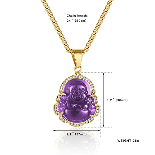 P.BLAKE Laughing Buddha Buddah Necklaces For Women Men, Ice Out Buddha Pendant For Men Women with Stainless Steel Gold Chain 24 inches