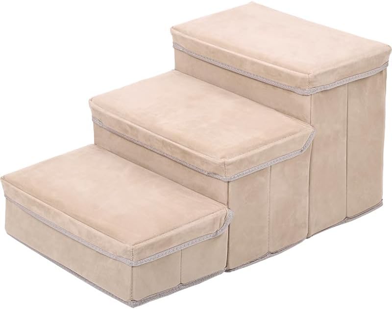 Pet Stairs for Small Dogs, 3-Step Dog Stairs with Container for High Beds and Couch, Pet Steps for Small Dogs and Cats, and High Bed Climbing, Non-Slip Balanced Dog Indoor (Brown)