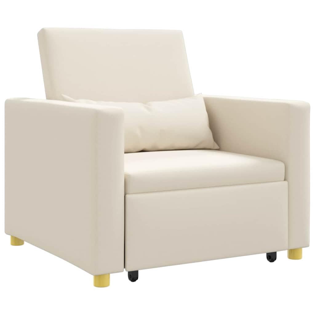 Sillón cama 3 en 1, color blanco crema, 90 x 165 x 87 cm, tapizado en tela, estructura de madera contrachapada de acero, diseño moderno, cómodo sillón de lectura para salón o dormitorio