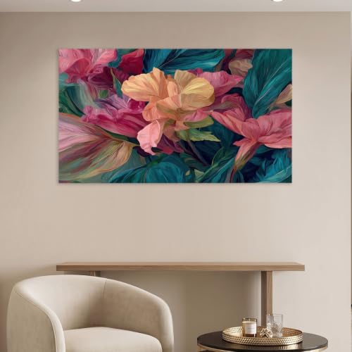 Image of Canvas Wall Art 100 x 70 cm Framed, Abstract Floral Painting Print, Multicolor Plant Banana Leaf - Decorative Wall Art Pictures for Living Room, Bedroom Hallway
