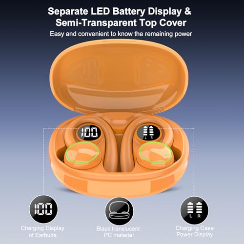Image of Wireless Earbuds, Bluetooth 5.4 Headphones Sport, Over Ear Buds With ENC Noise Cancelling Mic, 48H, Wireless Earphone With Earhooks, Stereo Deep Bass, IP7 Waterproof for Workout Running, Orange