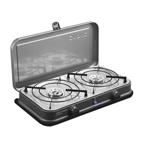 CADAC 2 Cook 2 Pro Stove QR Dual Burner with Piezo Ignition Grey Table Top Camping Barbecue with Carry Bag
