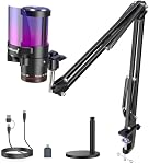 ZealSound Gaming USB Microphone for iPhone,Noise Cancellation Gaming mic with Touch Mute,Gain,Monitoring,USB Mic Boom Arm for Streaming,Podcast,Twitch,YouTube,Discord,iPad,PC,Computer,PS4,PS5,Mac