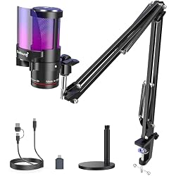 ZealSound Gaming USB Microphone for iPhone,Noise Cancellation Gaming mic with Touch Mute,Gain,Monitoring,USB Mic Boom Arm for Streaming,Podcast,Twitch,YouTube,Discord,iPad,PC,Computer,PS4,PS5,Mac