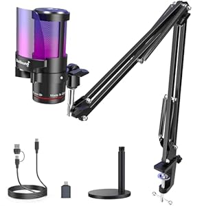 ZealSound Gaming Microphone for PC, Noise Cancellation Podcast Mic with Mute, RGB Lighting, Gain, Monitoring, Boom Arm, Pop Filter for iPhone, Mac, Streaming, TikTok, YouTube, Discord, Gamer, Youtuber