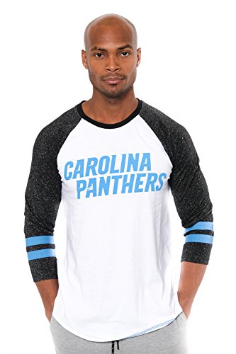 Ultra Game Adults NFL Official Super Soft Raglan Baseball Long Sleeve T-Shirt, Carolina Panthers, White, Large