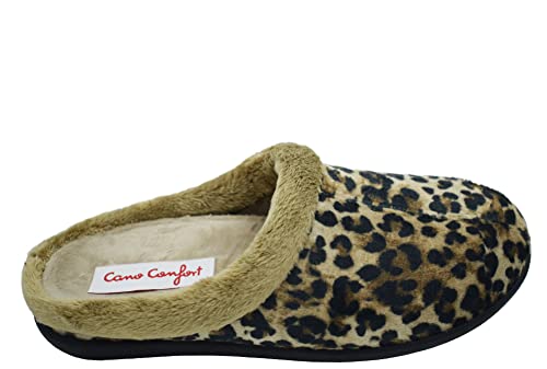 Chaussures Cano Confort 40371 Pantoufles de maison Décoration Col Cheveux Semelle Extra Textile Africa Léopard 26642, Imprimé léopard, 36 EU Cover