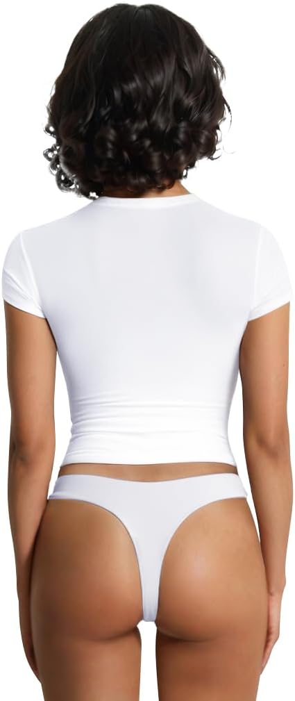 Women's T-Shirts Fitted Basic Tee Crew Neck Short Sleeve Y2K Crop Top - Image 4