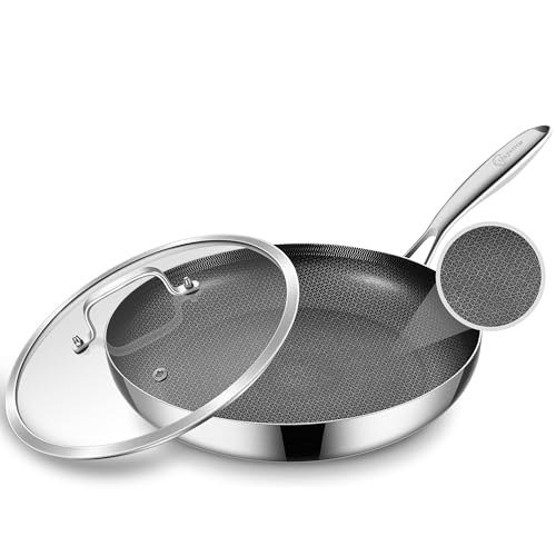 LOLYKITCH 12 Inch Hybrid Stainless Steel Non-Stick Sauté Pan,Induction Frying Pan with...