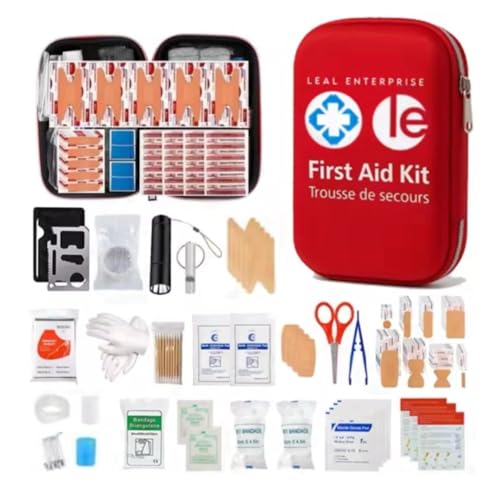 LEAL ENTERPRISE Kit de primeiros socorros, 301 peças, kit de sobrevivência com estojo resistente à água, tamanho compacto para acampamento, caminhada, carro, casa, primeiros socorros