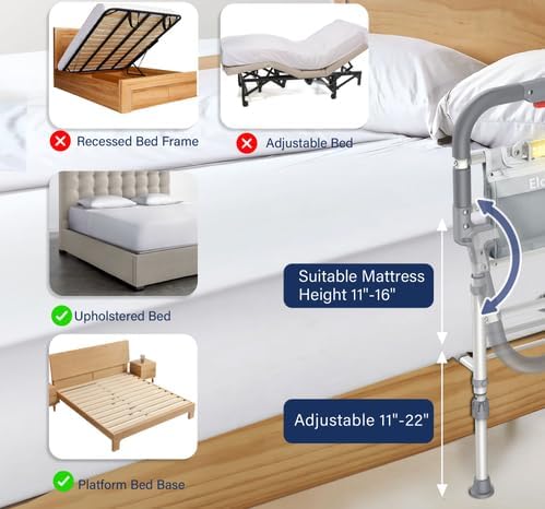 Miniatura 8 de Rieles de cama plegables para la seguridad de adultos mayores - Riel de cama resistente para personas mayores con altura ajustable, rieles laterales