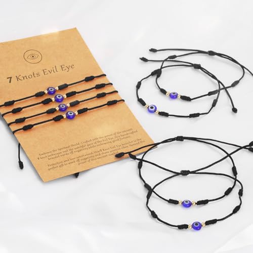 9pcs Evil Eye 7 Knot Lucky Bracelets, Rakhi for Brother and Bhabhi Adjustable Red String Amulet for Women Men with Gold Bead, Protection Jewelry Hand Bracelet4