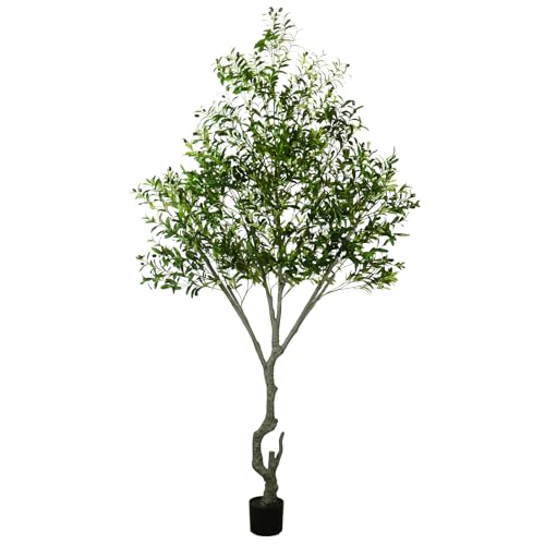FIVLOCCEN 8FT Faux Olive Tree Indoor, Realistic Large Artificial Olive Tree with Bendable Branches & Lifelike Fruits, Low Maintenance Potted Tree for Modern Home Decor, Living Room, Office
