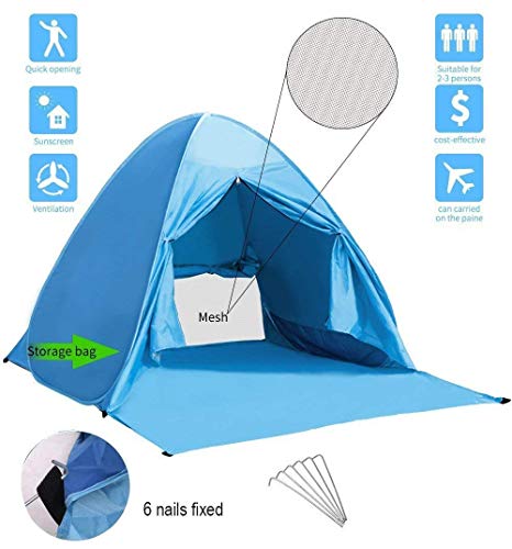 Sky Tower Automatic Pop Up Portable Outdoors Family Beach 1-3 Persons Tent Quick Cabana Sun Uv Protection Shelter Upf 50+ (Large) #TOP2