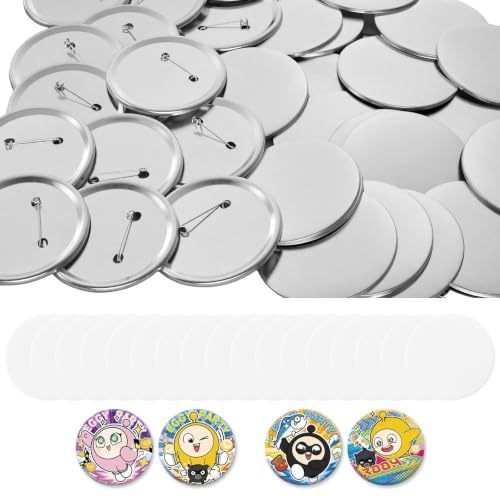 VEVOR Button Maker Supplies 100 Sets 2.95 in / 75 mm Pin Back Button Parts, with Metal Backs, Metal Shells, Clear Mylar Films, and Blank Circle Papers, for Home DIY, School Events, and Custom Studio by VEVOR - Used condition - CA$23.22