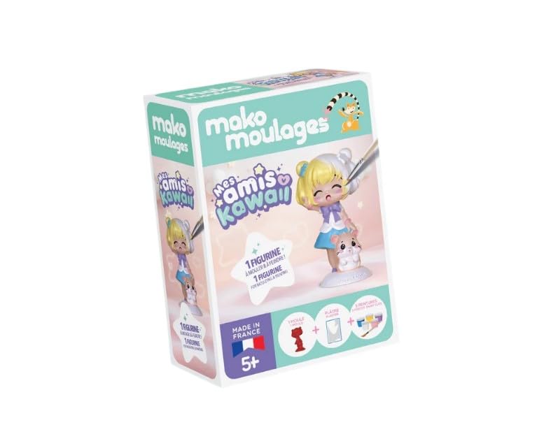 Mako Moulages - La Fillette et son Hamster - Kit de Moulage en Plâtre DIY - Figurine Kawaii à Peindre pour Enfant - Coffret Créatif Complet avec Moule Latex...