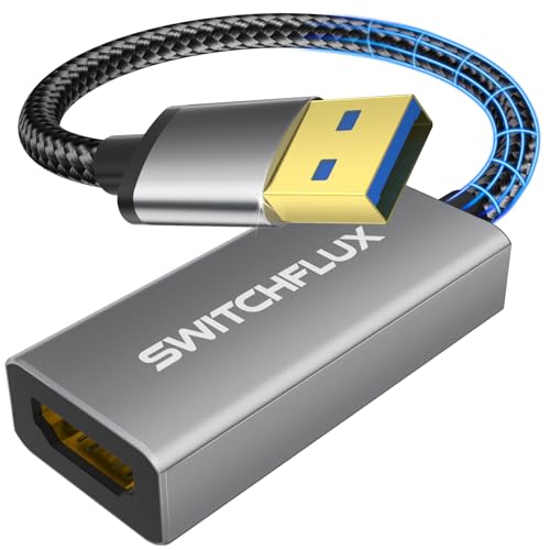 SWITCHFLUX USB to HDMI Adapter [Gold-Plated & Metal Shell] USB A Male to HDMI Female Convert for Monitors USB 3.0 to HDMI Support Windows mac OS - Driver Installation Required
