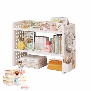 デスクシェルフ 机上 デスクハッチ 寮 デスクトップ本棚 調節可能な竹製デスクシェルフ デスクの上用 - オフィス、寮、自宅用の頑丈なDIYデスクトップ収納ラック(White,50x20x40cm)