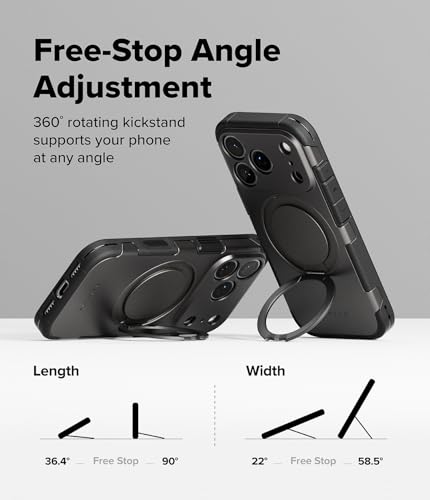 Image of Ringke Alles for iPhone 17 Pro Max Case Back Cover [Strong Magnet] [Built-in Kickstand] Shockproof Protection Bumper with Adjustable Angle Stand Compatible with Magnetic Accessories - Gun Metal
