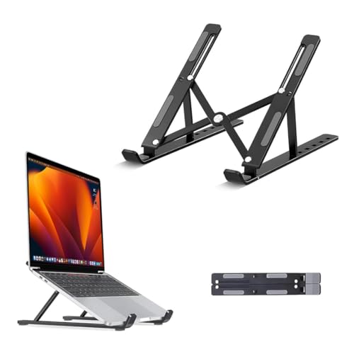 Image of Laptop Stand Adjustable Foldable Metal Laptop Riser Portable Notebook Stand with Multi Angle Positions Desktop Laptop Holder Stand for Desk Use Black