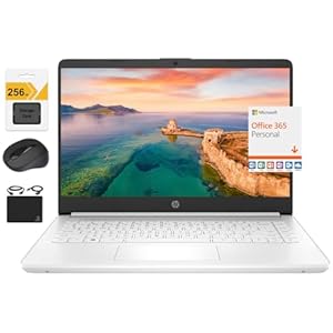 HP Nuevo portátil ultraligero de alta definición de 14 pulgadas, procesador Intel Celeron de cuatro núcleos, 16 GB de RAM, 320 GB (64 GB eMMC+ 256 GB SD), Wi-Fi, hasta 11 horas, Windows 11 S + 1 año