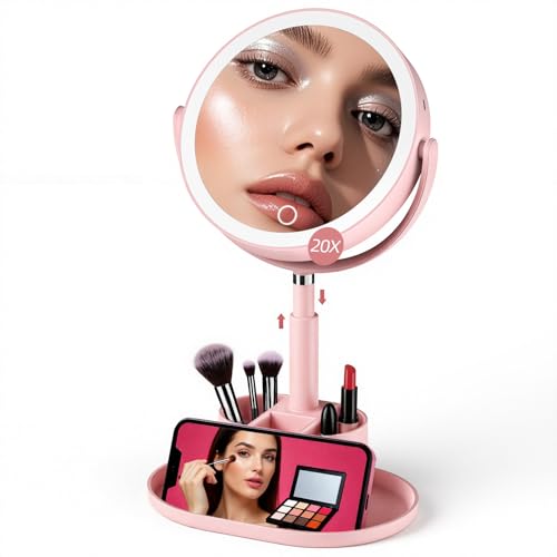 Espejo de Maquillaje Rectangular con Luz y Aumento 20X