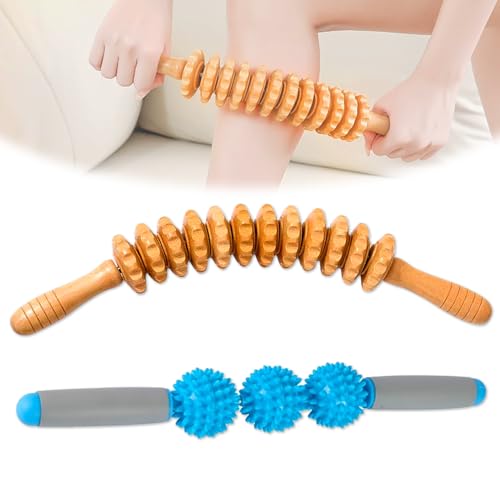 Massage Roller Stick & Faszienrolle Holz, Massagestab für Faszienmassage und Muskelentspannung, Massagegerät für Rücken, Nacken, Beine und Muskelregeneration (A)