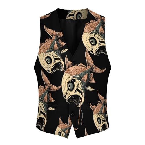 Fish Skull Men's Suit Vests Business Formal Dress Vest V-Neck Waistcoat for Wedding Casual4