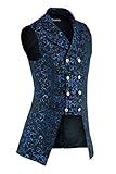 Darkrock Men's Double Breasted Governor Vest Waistcoat VTG Brocade Gothic Steampunk/Brocade Blue (5XL, Blue Brocade)