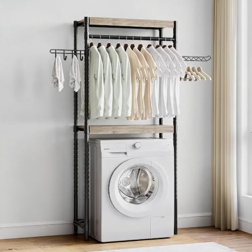 GarveeHome Estante sobre Lavadora - 5 Niveles Ajustables con Ganchos. Acero Anticorrosión para Lavandería. 5 Niveles Ajustables Que Ahorran Espacio. Soporta hasta 120kg En Total