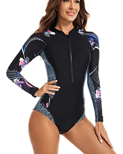 TrusMe Damen Langarm UV Sonnenschutz Rash Guard Shirts Einteiler Badeanzug Cover