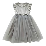Genérico Vestido Todo-Mangas Volantes Estampado Bordado Lazo Baile Ropa Vestido Princesa Verano Volantes Encaje Volantes Sin Mangas Niños, gris, 3-4 Años