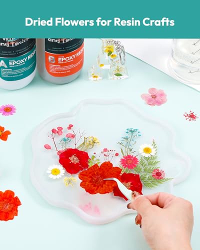 Image of Dried Flowers, Resiners 174Pcs Pressed Flowers for Craft Red Real Natural Dried Flowers Dry Leaves Kit for DIY Making Crafts Resin Soap Candle Scrapbook Supplies Card Making Jewelry