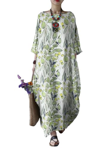 Image of Celmia Autumn Solid Loose Long Maxi Dress Cotton Caftan