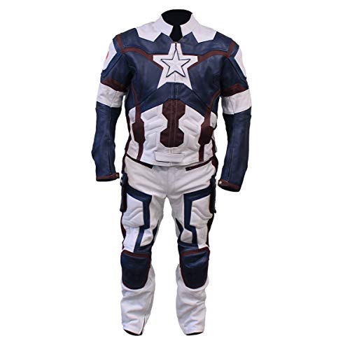 Bestzo Men’s Fashion Motorcycle America Real Leather Captain Winter Soldier Suit Jacket & Pant Blue (Small - for Chest 38-40
