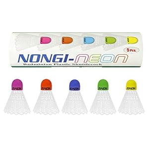 Nongi Neon Multicolor Colored Cork Badminton Plastic Shuttle for Outdoor and Indoor Badminton Sports Pack of 5 Made in…