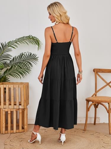 Image of Dokuritu Women's Beach Crochet Lace Maxi Dress Solid Color Summer Vacation Wedding Guest Spaghetti Strap Long Dress