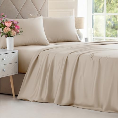 Bamboo Sheets Split King, Cooling, 100% Rayon, 4 pcs, Wheat