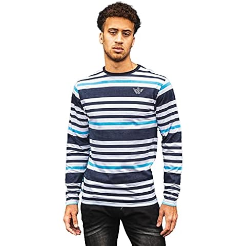 Kandor Long Sleeve T-Shirts for Men, 100% Cotton Casual Striped T-Shirt(L,Blue) Cover