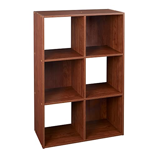 Image of ClosetMaid Cubeicals 6 Cube Storage Shelf Organizer Bookshelf, Stackable, Vertical Or Horizontal, Easy Assembly, Wood, Dark Cherry Finish