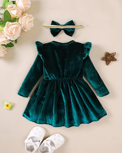 Mioglrie Toddler Baby Girl Dress 3 6 9 12 18 24 Months Fall Winter Infant Baby Girls Dresses with Headband4