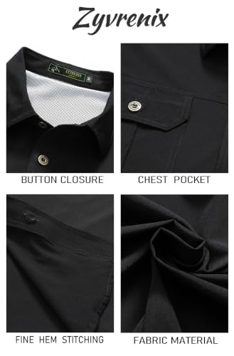 Zyvrenix Men's Outdoor Short Sleeve Button Down Shirts with Pocket Black L - image 6